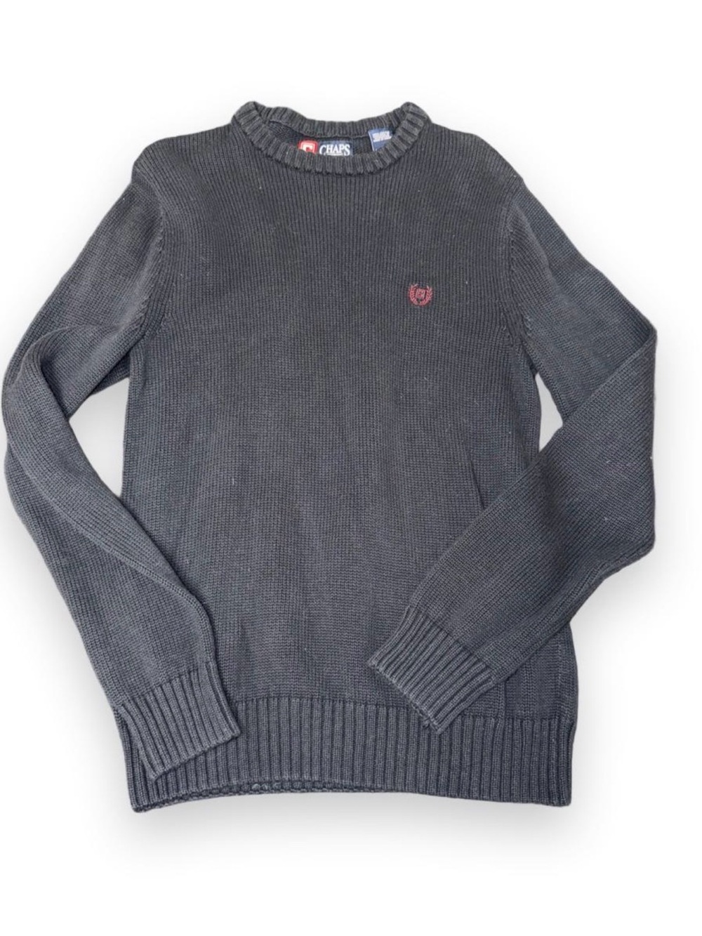 Chaps Men's Charcoal Crewneck Sweater with Small Red Crest
